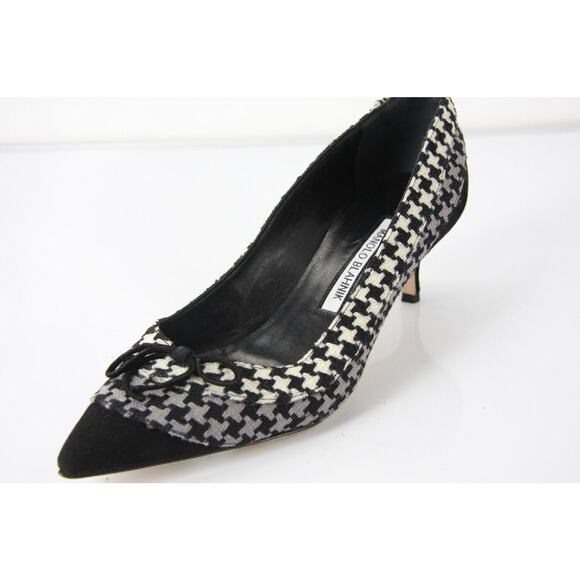 Manolo Blahnik Black Check Sfida Pointy Cap Toe Pointy Pumps Size 37 - Picture 5 of 10